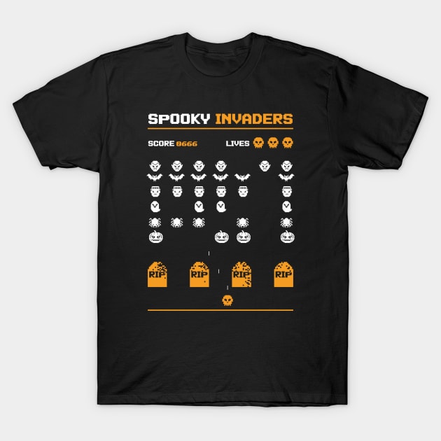 Spooky Invaders Retro Game T-Shirt by Studio Mootant